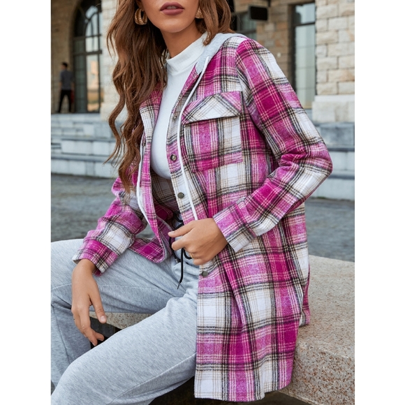 Pink Hooded Flannel Plaid Shirt Jacket XXL NWOT - Picture 3 of 6